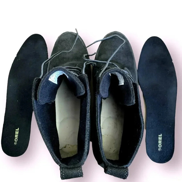 Sorel Suede Leather Waterproof Wedge Heel Ankle Bootie Lace Up Size 9 Black - Picture 11 of 16